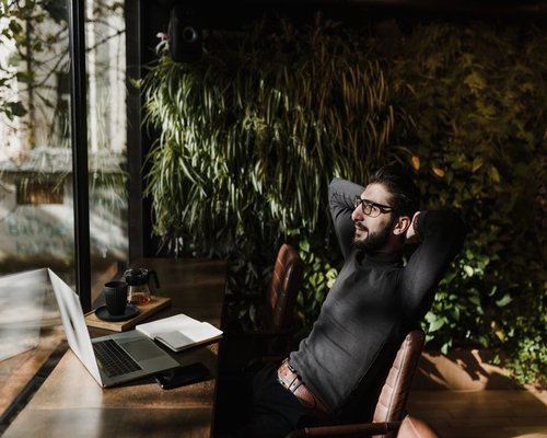 person taking a short break in a modern office